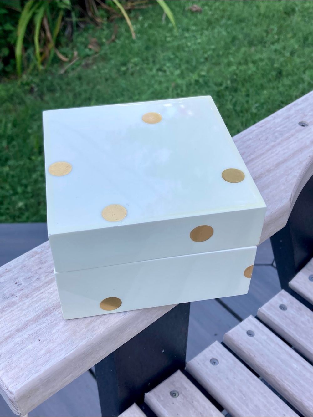 Kate Spade Ivory Polka-Dot Keepsake Trinket Jewelry Box 4.5” x 3”